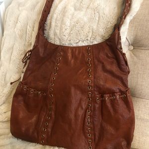 Kooba cognac leather shoulder bag w/gold hardware